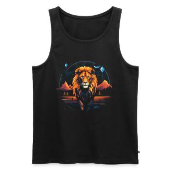 Lion, Savane, Nature, Peinture, Règne Animal, Nature Sauvage - Débardeur bio Premium Homme - noir - Devant - AI Model Male 178 light (178cm)