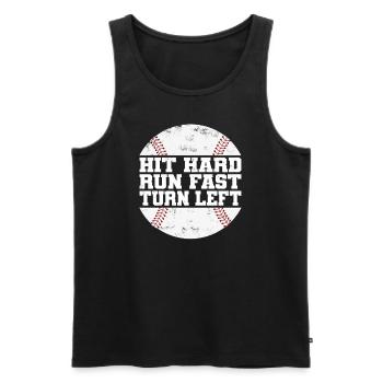 Hit Hard Run Fast Turn Left Baseball Baseballer - Men's Premium Organic Tank Top - black - Front - AI Model Male 178 light (178cm)