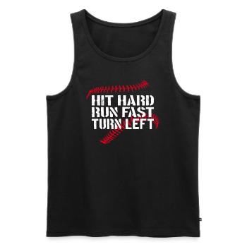 Hit Hard Run Fast Turn Left Baseball Baseballer - Men's Premium Organic Tank Top - black - Front - AI Model Male 178 light (178cm)