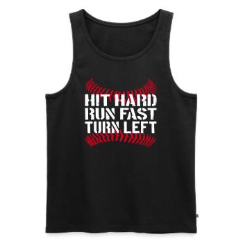 Hit Hard Run Fast Turn Left Baseball Baseballer - Men's Premium Organic Tank Top - black - Front - AI Model Male 178 light (178cm)