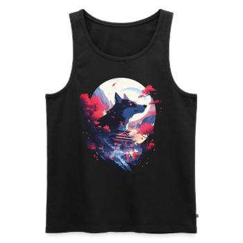 Japanese Wolf Wolves Manga Tokyo Cherry Blossoms - Men's Premium Organic Tank Top - black - Front - AI Model Male 178 light (178cm)