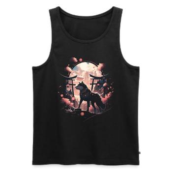 Japanese Wolf Wolves Manga Tokyo Cherry Blossoms - Men's Premium Organic Tank Top - black - Front - AI Model Male 178 light (178cm)