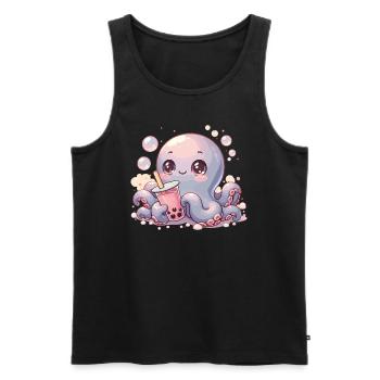 Octopus Drinking Bubble Tea kawaii Boba Octopus - Men's Premium Organic Tank Top - black - Front - Michal (187cm)