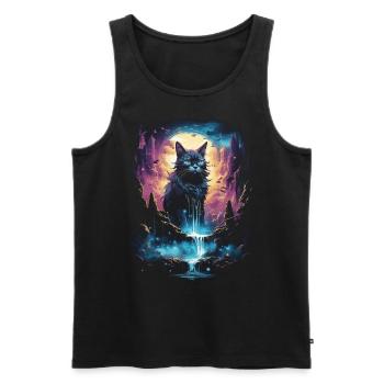 Artwork Cat Kitten Fantasy Fairy Tale - Men's Premium Organic Tank Top - black - Front - AI Model Male 178 light (178cm)