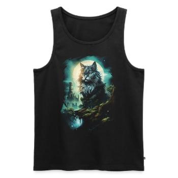 Artwork Cat Kitten Fantasy Fairy Tale - Men's Premium Organic Tank Top - black - Front - AI Model Male 178 light (178cm)