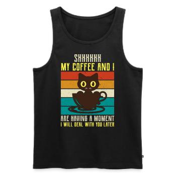 shhhhh mon café- Dictons de café -Cadeaux de café - Débardeur bio Premium Homme - noir - Devant - Michal (187cm)