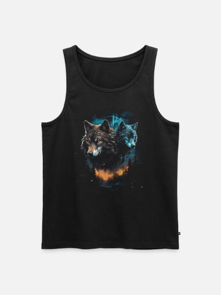 Dunkle Kunst Wolf Wald Mythisch - Männer Premium Bio Tank Top - Schwarz