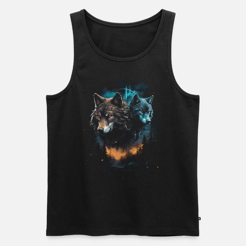 Dunkle Kunst Wolf Wald Mythisch - Männer Premium Bio Tank Top - Schwarz