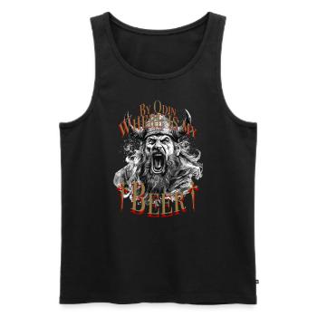 Viking warrior Shirt, by Odin, where is my beer! - Männer Premium Bio Tank Top - Schwarz - Vorne - AI Model Male 178 light (178cm)