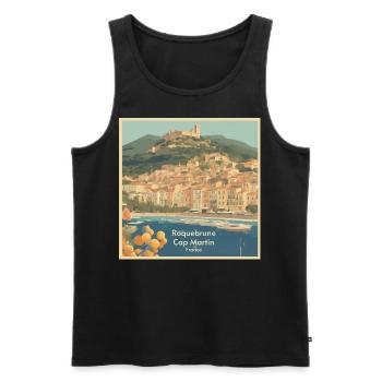 Affiche Vintage France - Débardeur bio Premium Homme - noir - Devant - AI Model Male 178 light (178cm)