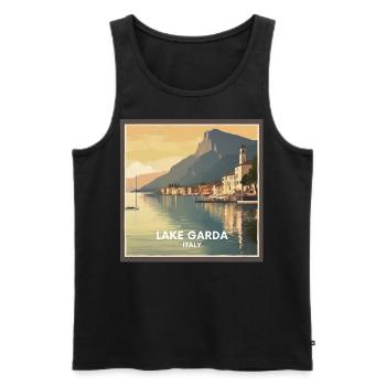 Affiche Vintage Lac de Garde Italie - Débardeur bio Premium Homme - noir - Devant - AI Model Male 178 light (178cm)