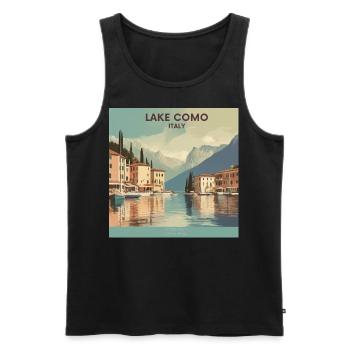 Affiche Vintage Italie Lac de Côme - Débardeur bio Premium Homme - noir - Devant - AI Model Male 178 light (178cm)