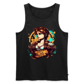 Steampunk Pilot Girl - Männer Premium Bio Tank Top - Schwarz - Vorne - AI Model Male 178 light (178cm)