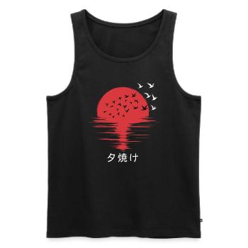 Silhouette d’oiseaux japonais au coucher du soleil - Débardeur bio Premium Homme - noir - Devant - AI Model Male 178 light (178cm)