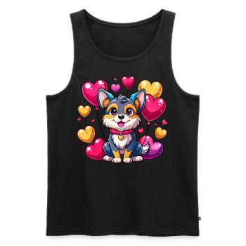 Chien avec des ballons colorés - Débardeur bio Premium Homme - noir - Devant - AI Model Male 178 light (178cm)