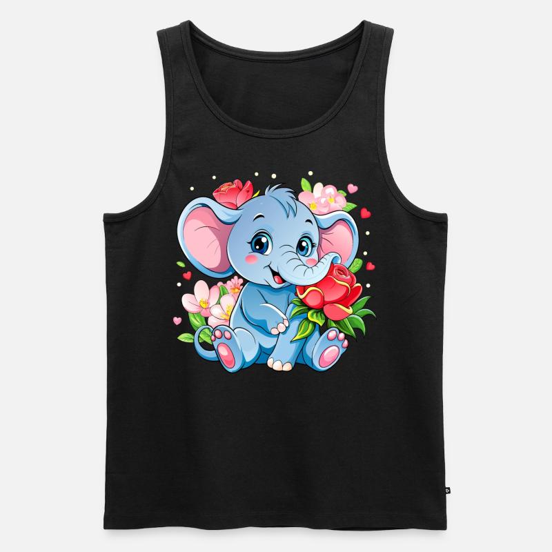 Blumenliebender Babyelefant - Männer Premium Bio Tank Top - Schwarz