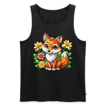 Renard amoureux des fleurs - Débardeur bio Premium Homme - noir - Devant - AI Model Male 178 light (178cm)