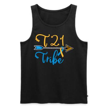 Sensibilisation au syndrome de Down Ruban bleu jaune T21 - Débardeur bio Premium Homme - noir - Devant - AI Model Male 178 light (178cm)