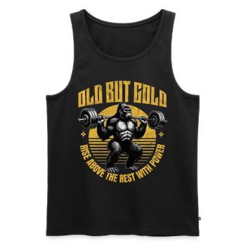 Vieux mais Gold Power, Fitness, Musculation - Débardeur bio Premium Homme - noir - Devant - Michal (187cm)