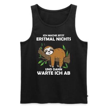Funny sloth, no desire - Men's Premium Organic Tank Top - black - Front - AI Model Male 178 light (178cm)