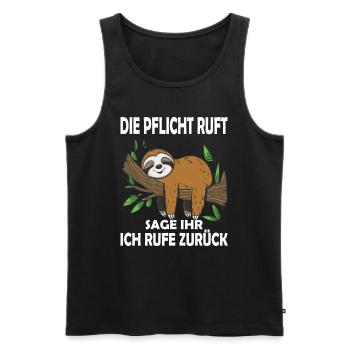 Funny sloth, no desire - Men's Premium Organic Tank Top - black - Front - AI Model Male 178 light (178cm)
