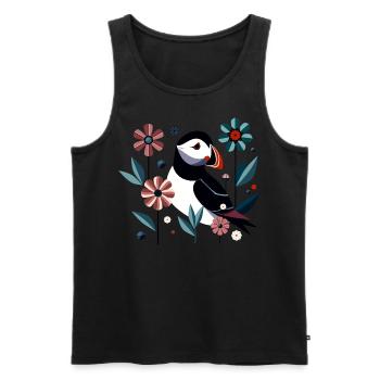 Papageitaucher mit Blumen - Männer Premium Bio Tank Top - Schwarz - Vorne - Michal (187cm)