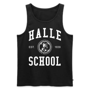 Halle School University Universität Hochschule Uni - Débardeur bio Premium Homme - noir - Devant - AI Model Male 178 light (178cm)