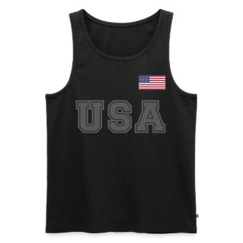 TEAM United States American Flag Banner Over Font - Men's Premium Organic Tank Top - black - Front - AI Model Male 178 light (178cm)