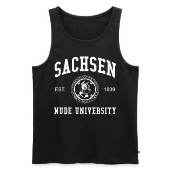 Saxony Nude University University University - Men's Premium Organic Tank Top - black - Front - AI Model Male 178 light (178cm)