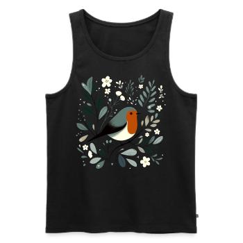 Robin with flowers - Men's Premium Organic Tank Top - black - Front - AI Model Male 178 light (178cm)