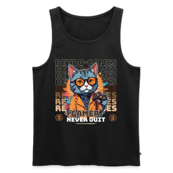 Retro Gamer Cat with Controller Console Games - Men's Premium Organic Tank Top - black - Front - AI Model Male 178 light (178cm)