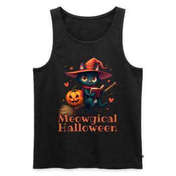 Chat mignon sur balai Halloween T-shirt unisexe pour enfants - Débardeur bio Premium Homme - noir - Devant - AI Model Male 178 light (178cm)