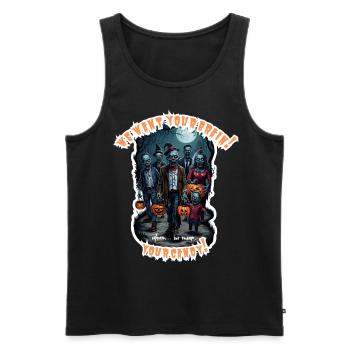 Funny Halloween Zombies Trick-or-Treating Unisex - Men's Premium Organic Tank Top - black - Front - AI Model Male 178 light (178cm)