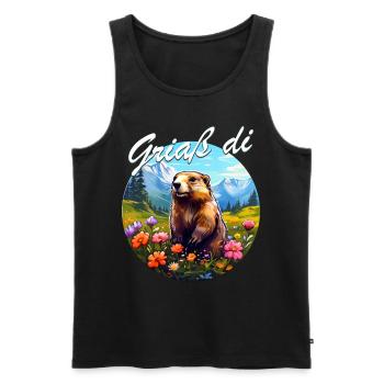 Griaß di Marmot, randonnée, montagnes, montagnards - Débardeur bio Premium Homme - noir - Devant - AI Model Male 178 light (178cm)
