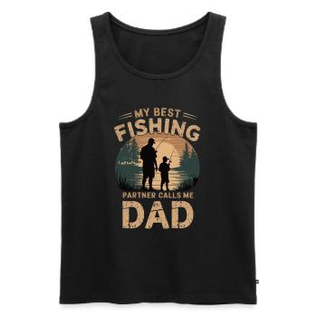 Mon meilleur partenaire de pêche m’appelle papa - Débardeur bio Premium Homme - noir - Devant - Michal (187cm)