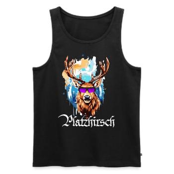 Platzhirsch JGA Tracht Lederhosn wandern Geweih - Männer Premium Bio Tank Top - Schwarz - Vorne - Michal (187cm)