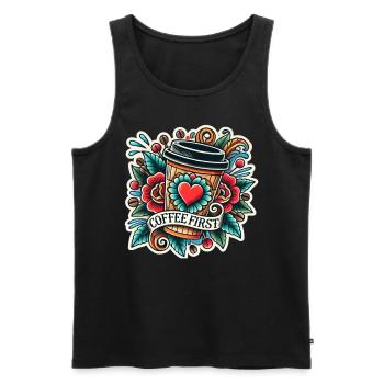 Coffee First Coffee Lover Design Barista - Men's Premium Organic Tank Top - black - Front - AI Model Male 178 light (178cm)