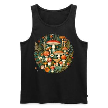 CottageCore Mushroom Varieties Design Various Mushrooms - Men's Premium Organic Tank Top - black - Front - AI Model Male 178 light (178cm)