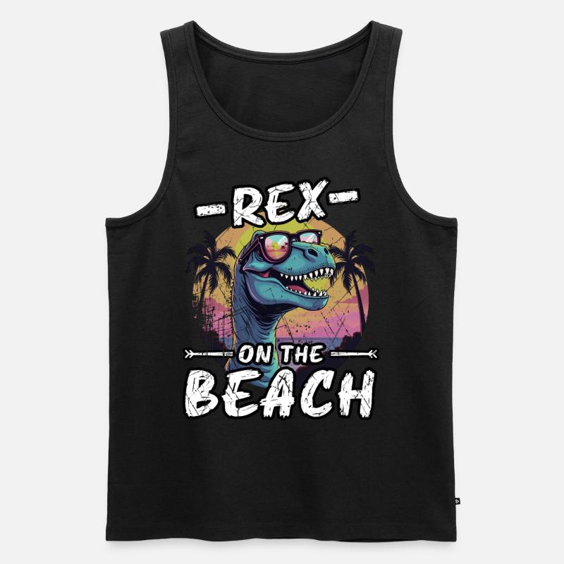 Vintage Rex am Strand - Lustiger T-Rex Dinosaurier - Männer Premium Bio Tank Top - Schwarz