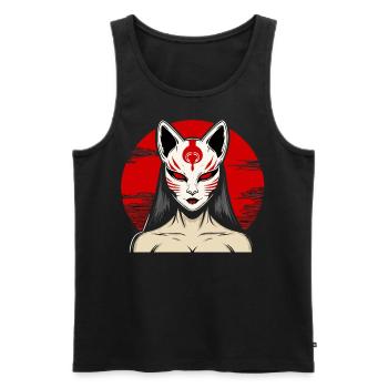 Manga Kitsune Renard Anime Kumiho Masque Manga Otaku - Débardeur bio Premium Homme - noir - Devant - AI Model Male 178 light (178cm)