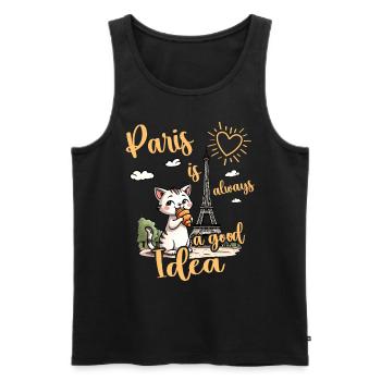 Paris is Always a Good Idea Cute Cat Eiffel Tower - Men's Premium Organic Tank Top - black - Front - Michal (187cm)