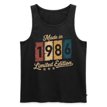 Vintage « Made in 1986 » Design - Né en 1986 - Débardeur bio Premium Homme - noir - Devant - AI Model Male 178 light (178cm)