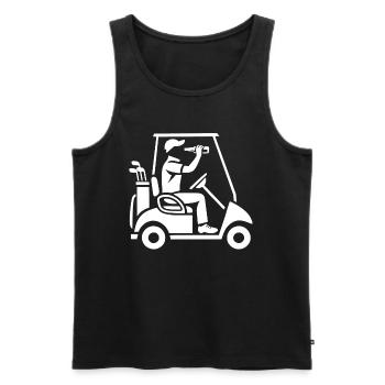 Golfeur de golf drôle avec de la bière dans une voiturette de golf - Débardeur bio Premium Homme - noir - Devant - AI Model Male 178 light (178cm)