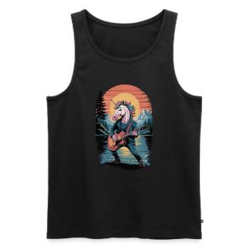 Punk-Einhorn mit Gitarre - Männer Premium Bio Tank Top - Schwarz - Vorne - AI Model Male 178 light (178cm)