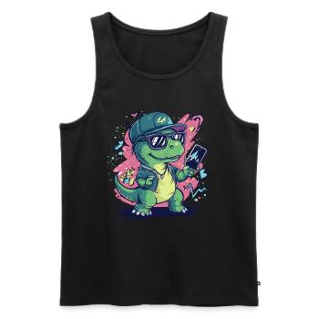 Cooler Dino mit Sonnenbrille Smartphone Streetstil - Männer Premium Bio Tank Top - Schwarz - Vorne - Michal (187cm)