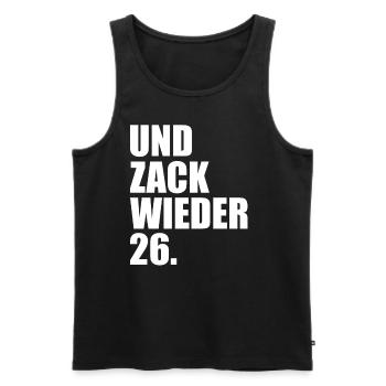 Et Zack Again 26 fléchettes amusantes - Débardeur bio Premium Homme - noir - Devant - AI Model Male 178 light (178cm)