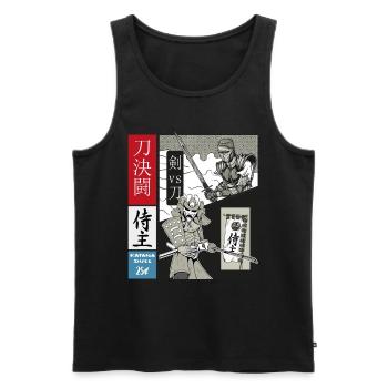 Samurai Duell Katana vs. schweres Schwert - Männer Premium Bio Tank Top - Schwarz - Vorne - AI Model Male 178 light (178cm)