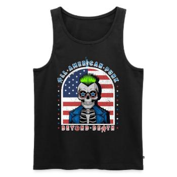 Punk Totenkopf mit Neon-Mohawk und USA-Flagge Hintergrund - Männer Premium Bio Tank Top - Schwarz - Vorne - AI Model Male 178 light (178cm)