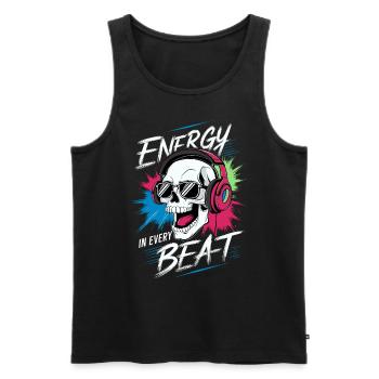 Totenkopf mit Kopfs - Energy in every beat - Men's Premium Organic Tank Top - black - Front - Michal (187cm)