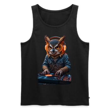 DJ Owl - Men's Premium Organic Tank Top - black - Front - AI Model Male 178 light (178cm)